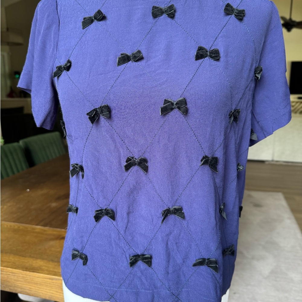 Alexandre Herchcovitch Purple Shirt Sleeve Blouse with Black Bow Details
